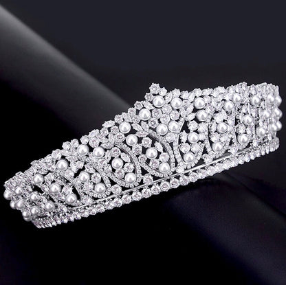 Serenity - Silver Pearl and Cubic Zirconia Bridal Tiara