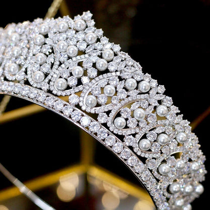 Serenity - Silver Pearl and Cubic Zirconia Bridal Tiara