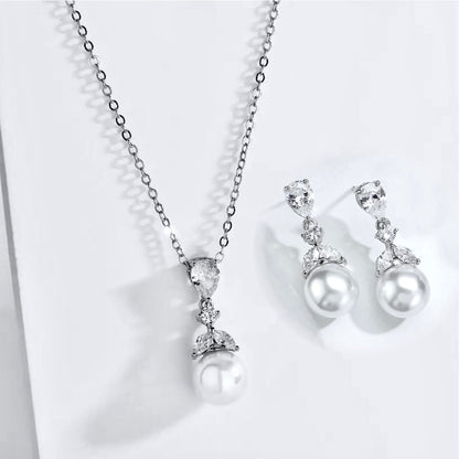 Chantria - Pearl and Cubic Zirconia Bridal Jewelry Set - Available in Rose Gold and Silver