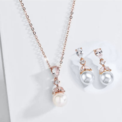 Chantria - Pearl and Cubic Zirconia Bridal Jewelry Set - Available in Rose Gold and Silver