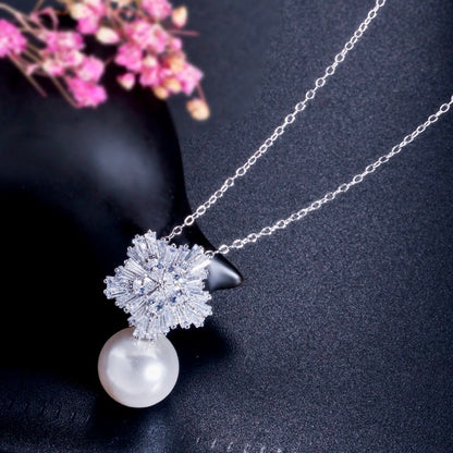 Alba - Pearl and Cubic Zirconia Snowflake Bridal Jewelry Set - More Colors
