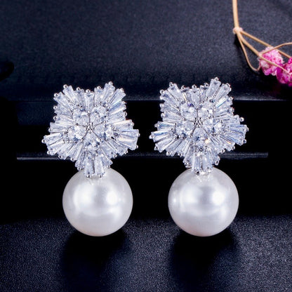 Alba - Pearl and Cubic Zirconia Snowflake Bridal Jewelry Set - More Colors