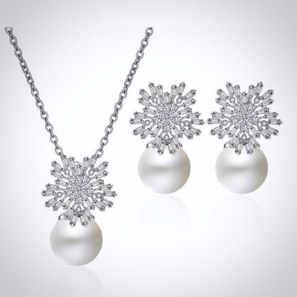 Alba - Pearl and Cubic Zirconia Snowflake Bridal Jewelry Set - More Colors