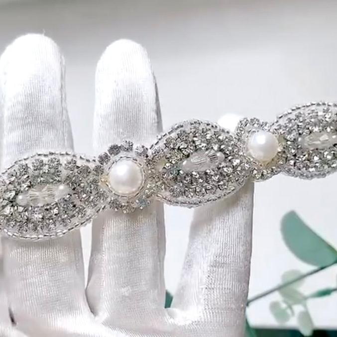 Lennon - Silver Pearl and Crystal Bridal Belt/Sash