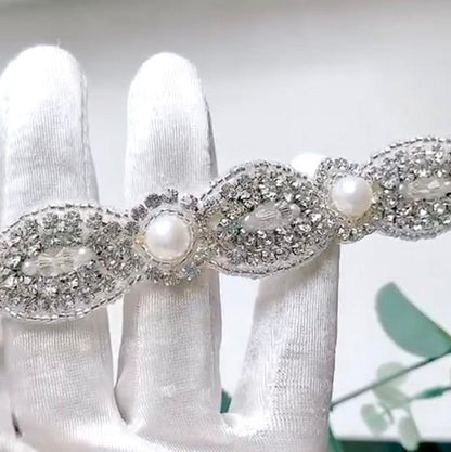 Lennon - Silver Pearl and Crystal Bridal Belt/Sash