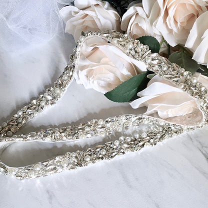 Jordan - Silver Pearl and Crystal Bridal Belt/Sash