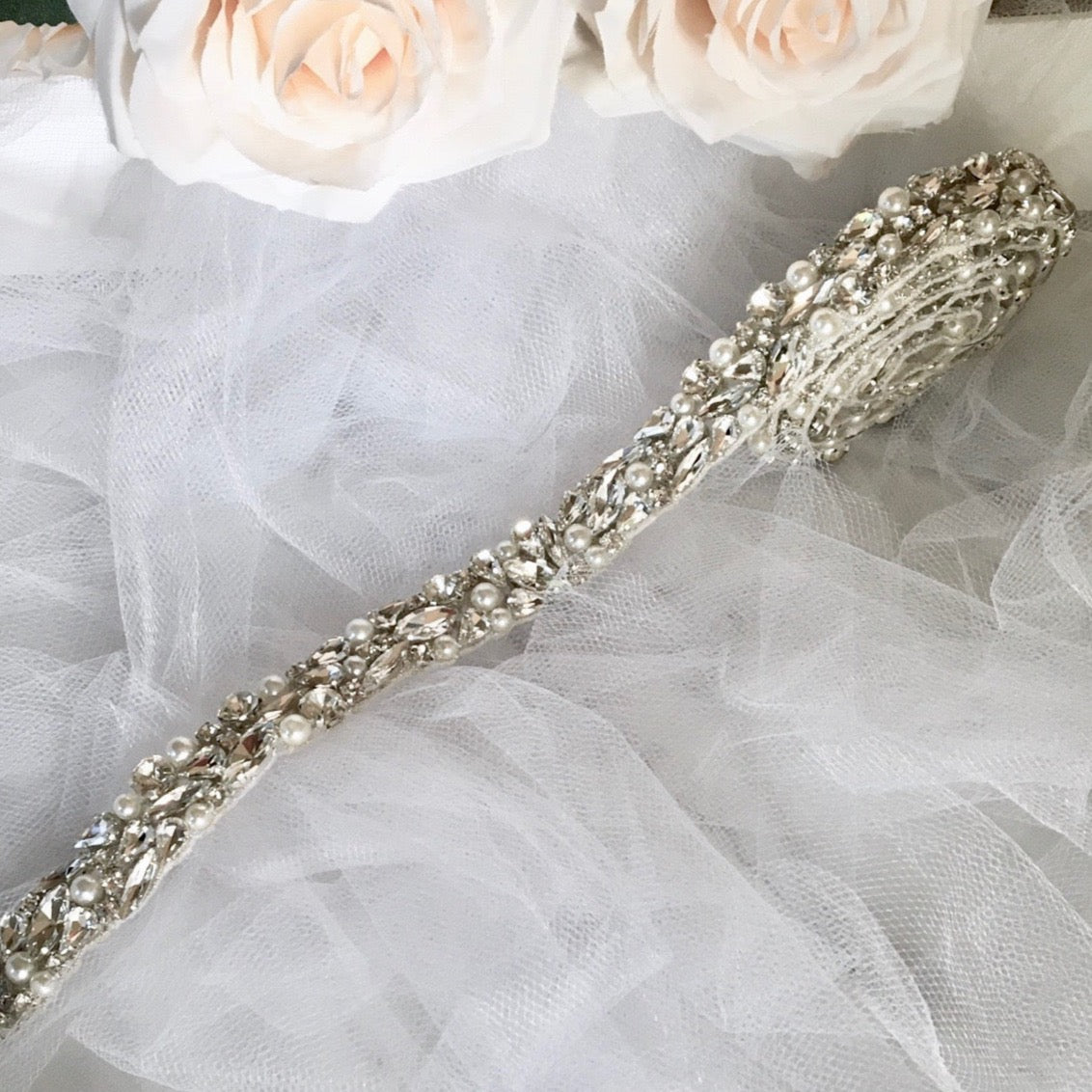 Jordan - Silver Pearl and Crystal Bridal Belt/Sash