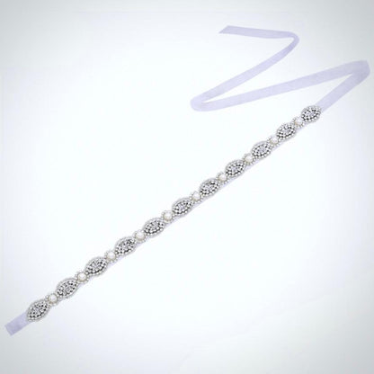 Lennon - Silver Pearl and Crystal Bridal Belt/Sash