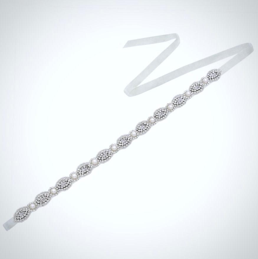 Lennon - Silver Pearl and Crystal Bridal Belt/Sash