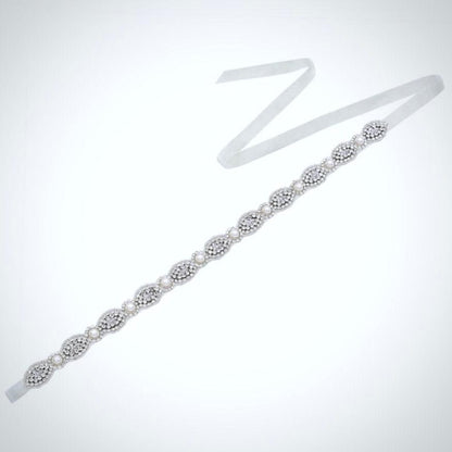 Lennon - Silver Pearl and Crystal Bridal Belt/Sash
