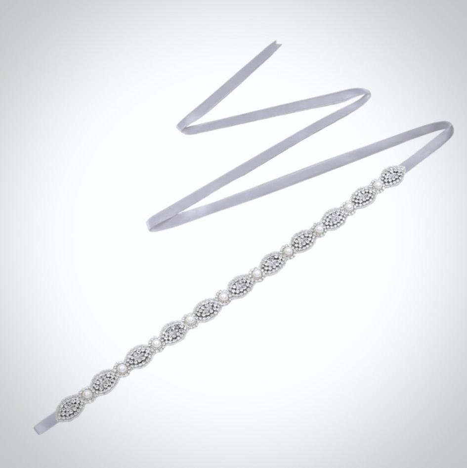 Lennon - Silver Pearl and Crystal Bridal Belt/Sash