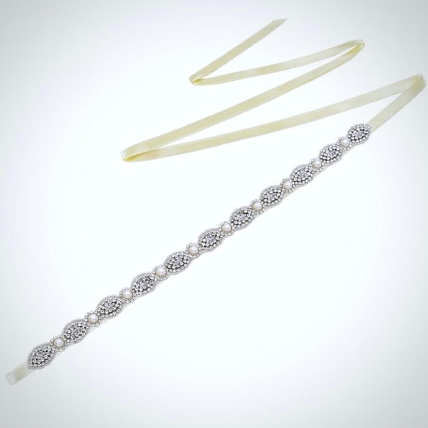 Lennon - Silver Pearl and Crystal Bridal Belt/Sash