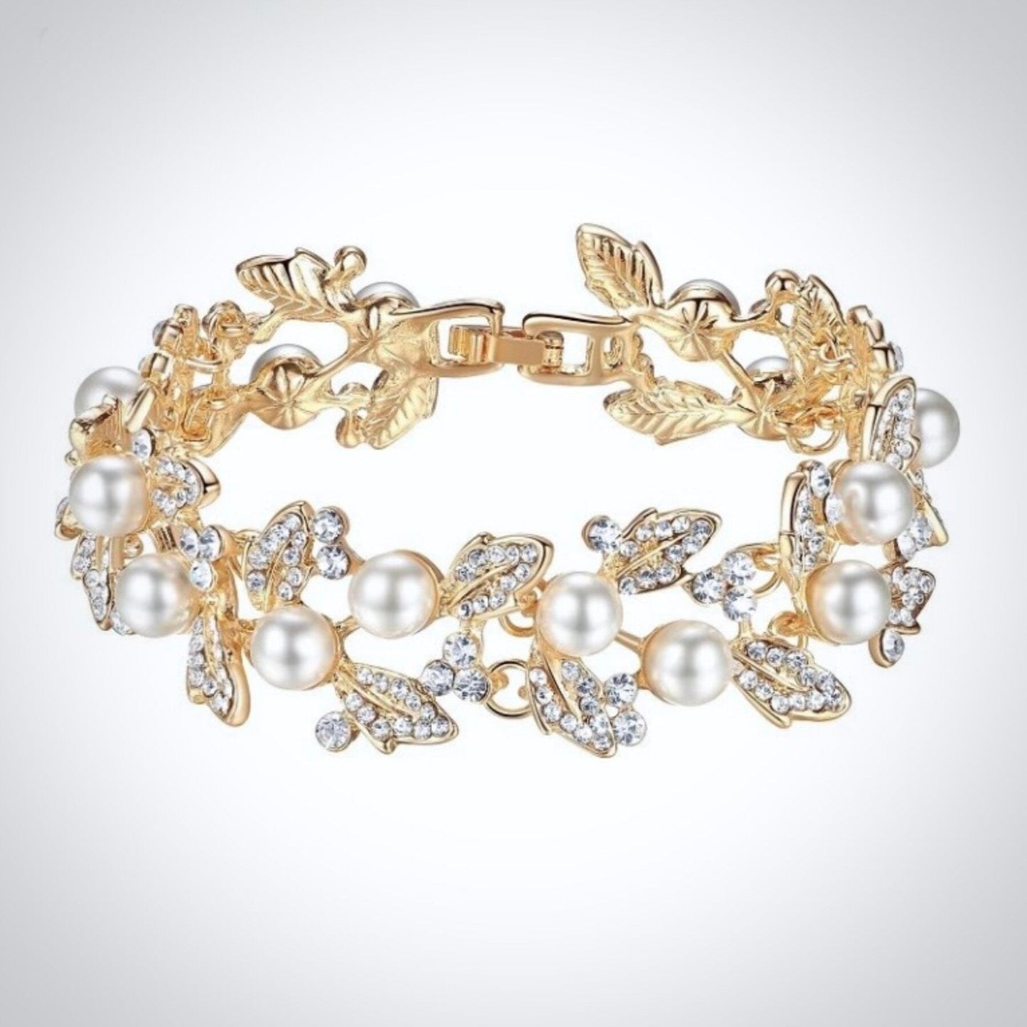 Sidra - Pearl and Rhinestone Bridal Bracelet - Available in Silver and Gold
