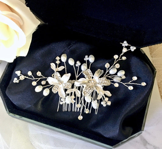 "Andrea" - Silver Pearl and Crystal Bridal Hair Comb