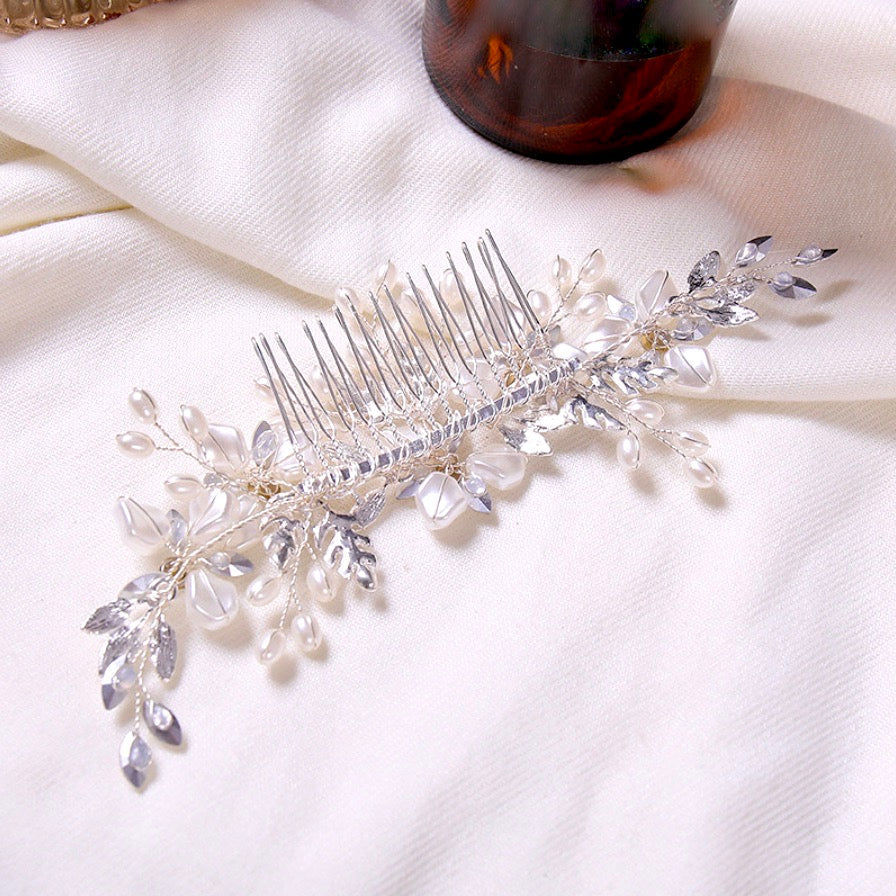 "Layla" - Silver Pearl and Crystal Bridal Hair Comb