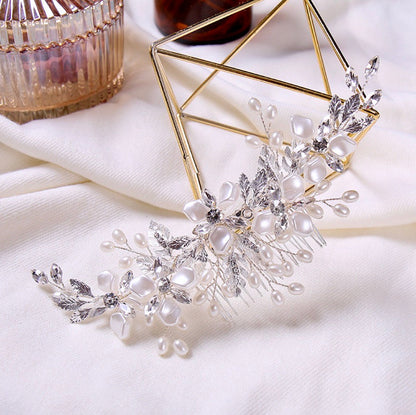 "Layla" - Silver Pearl and Crystal Bridal Hair Comb