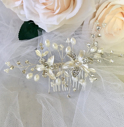 "Andrea" - Silver Pearl and Crystal Bridal Hair Comb