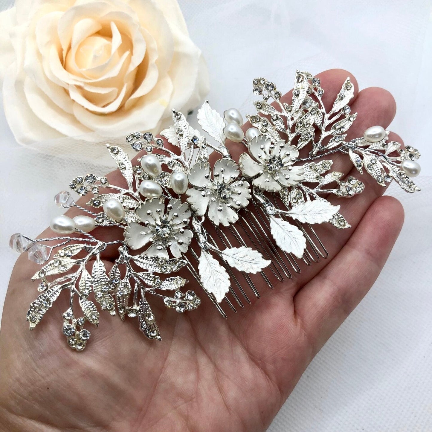 "Aletta" - Pearl and Crystal Bridal Hair Comb - Available in Silver and Gold