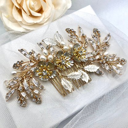 "Aletta" - Pearl and Crystal Bridal Hair Comb - Available in Silver and Gold