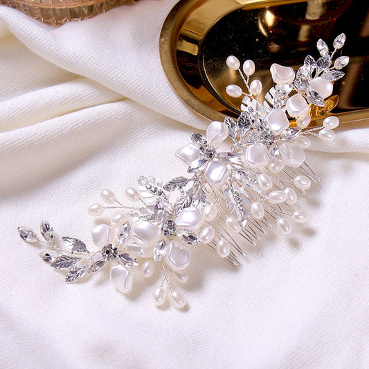 "Layla" - Silver Pearl and Crystal Bridal Hair Comb