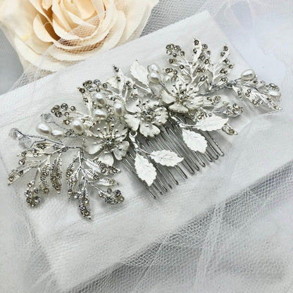 "Aletta" - Pearl and Crystal Bridal Hair Comb - Available in Silver and Gold