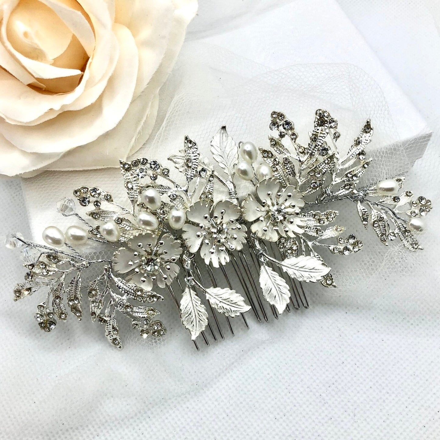 "Aletta" - Pearl and Crystal Bridal Hair Comb - Available in Silver and Gold