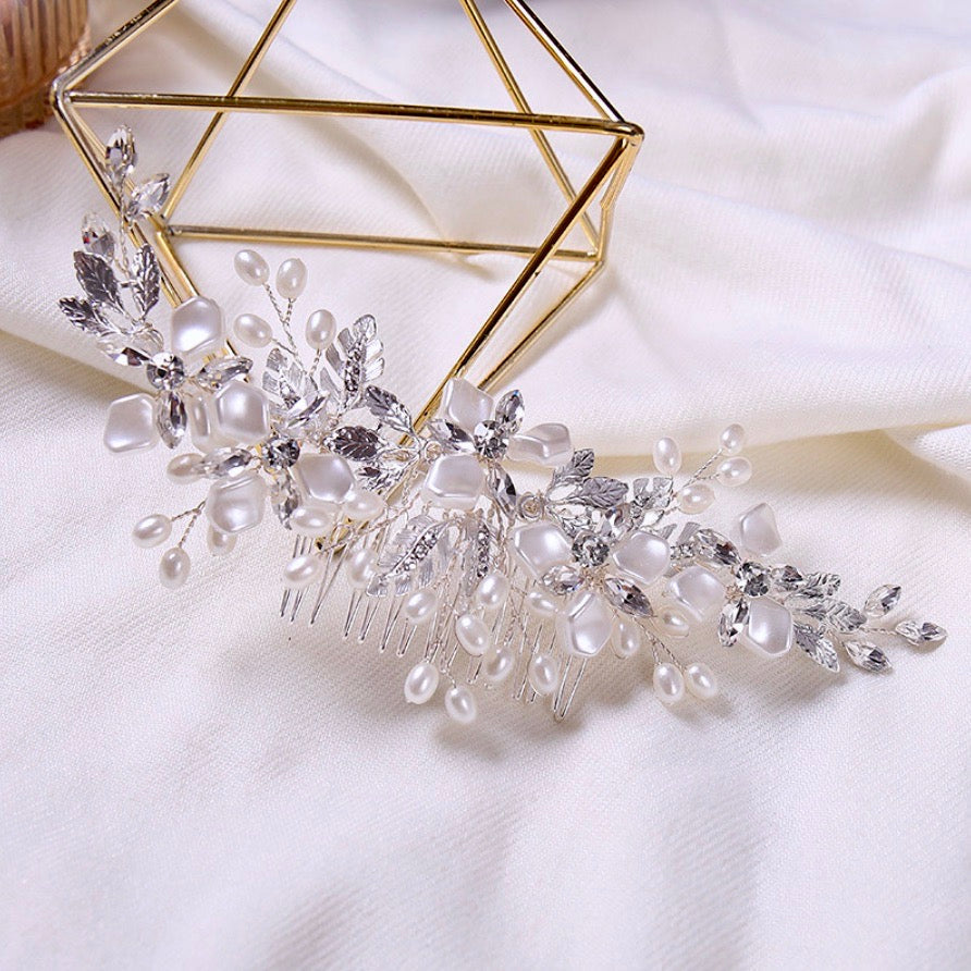 "Layla" - Silver Pearl and Crystal Bridal Hair Comb