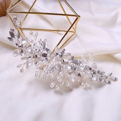 "Layla" - Silver Pearl and Crystal Bridal Hair Comb