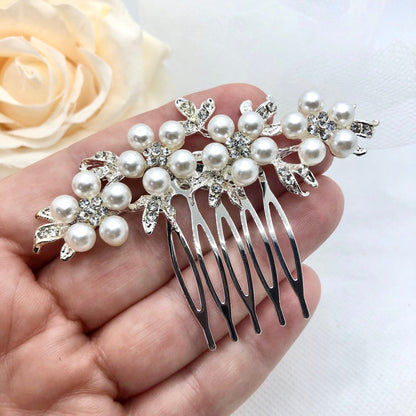 "Jada" - Pearl and Crystal Bridal Hair Comb - Available in Silver and Gold
