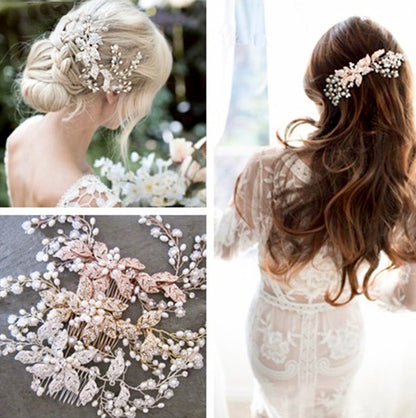 Lynn - Pearl and Crystal Bridal Hair Comb - Available in Rose Gold, Silver and Yellow Gold
