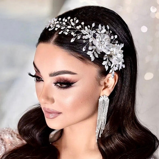 Carlotta - Silver Pearl and Crystal Bridal Headband / Hair Vine