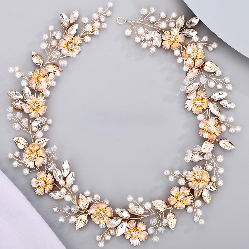 "Maven" - Pearl and Crystal Bridal Headband - Available in Silver and Gold