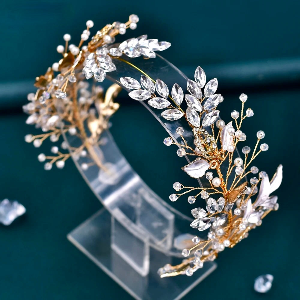 Avani - Pearl and Crystal Bridal Headband - Available in Silver and Gold