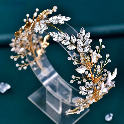 Avani - Pearl and Crystal Bridal Headband - Available in Silver and Gold