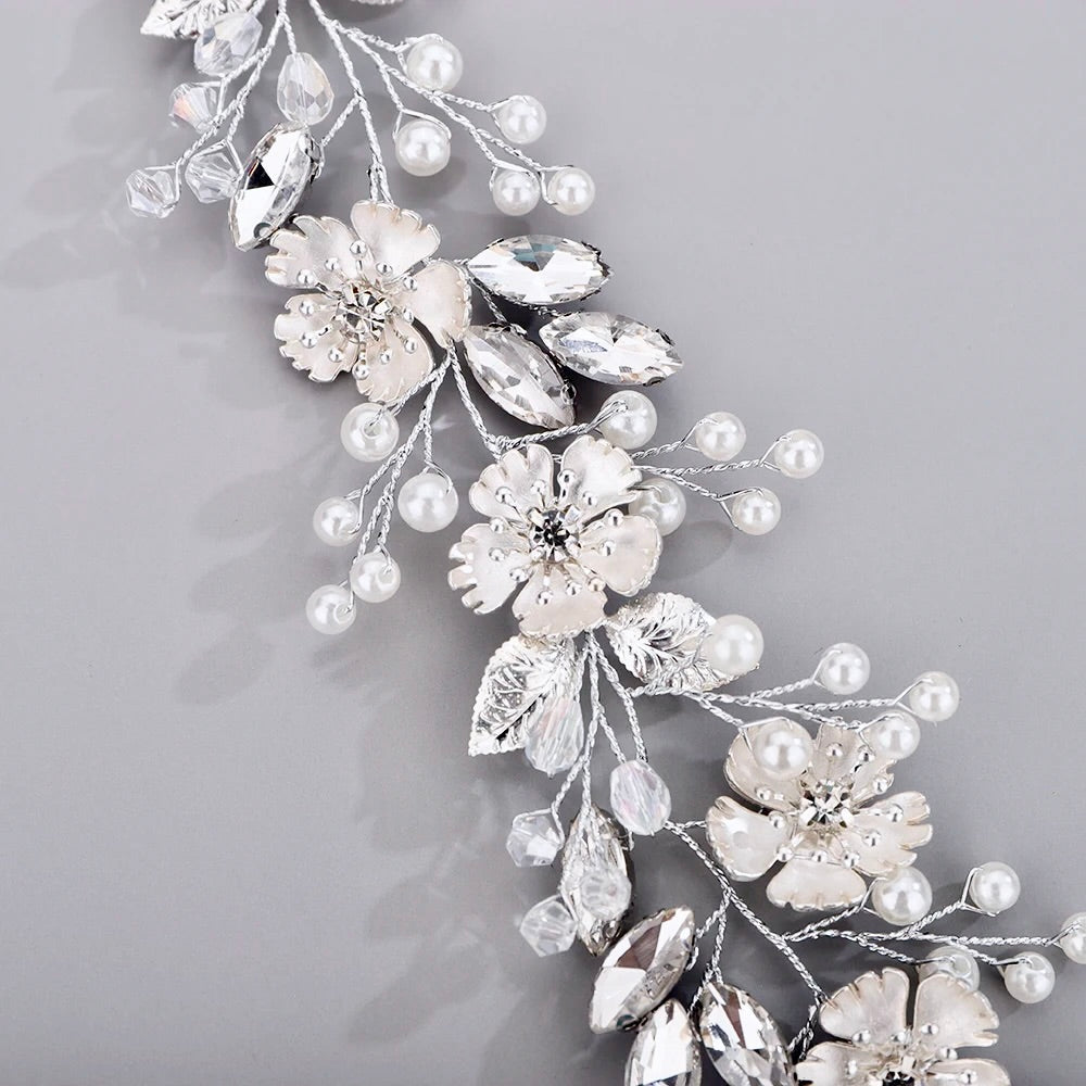 "Maven" - Pearl and Crystal Bridal Headband - Available in Silver and Gold