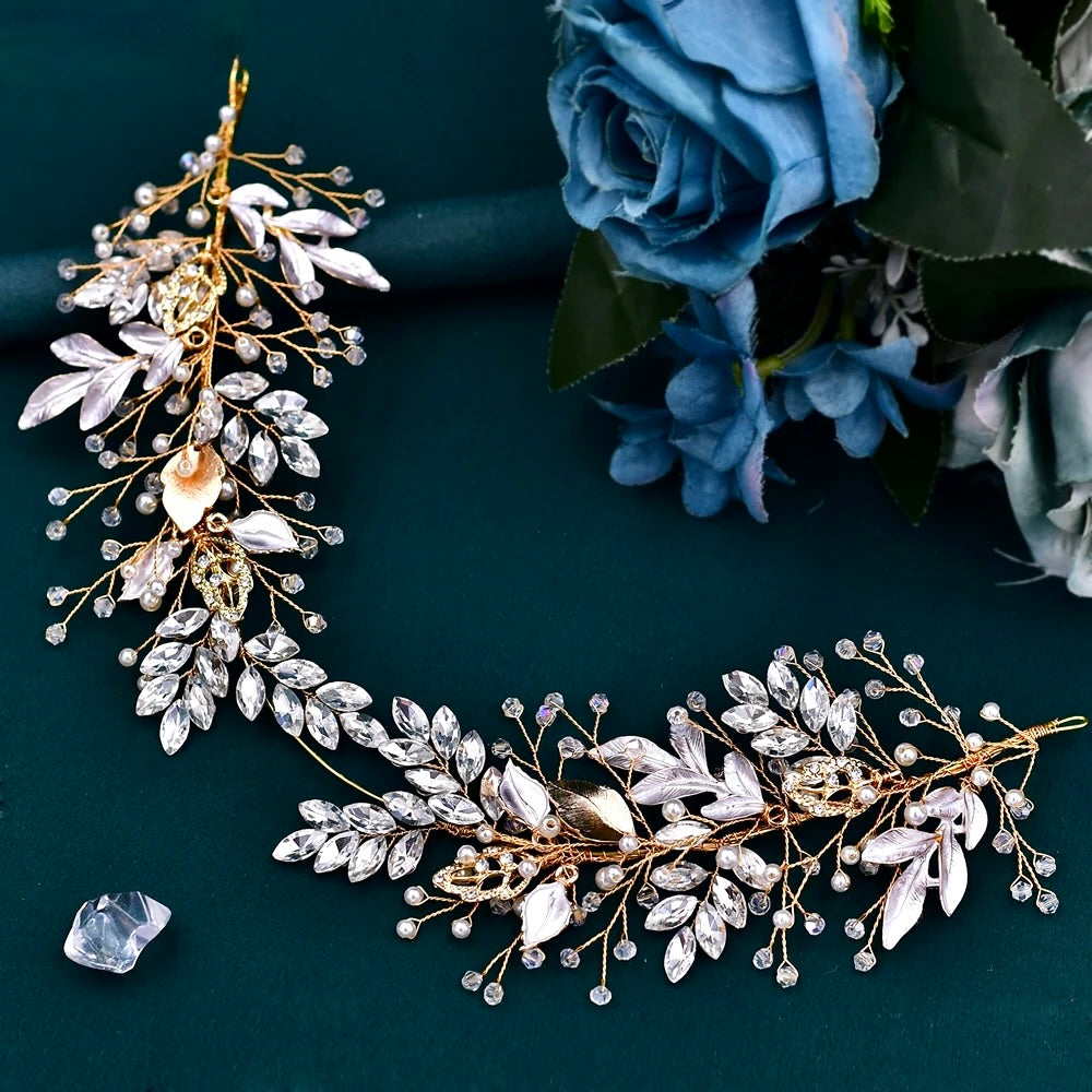 Avani - Pearl and Crystal Bridal Headband - Available in Silver and Gold