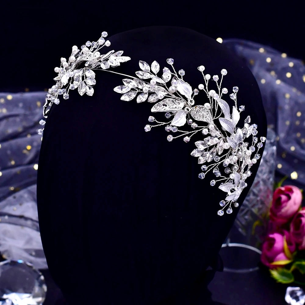 Avani - Pearl and Crystal Bridal Headband - Available in Silver and Gold