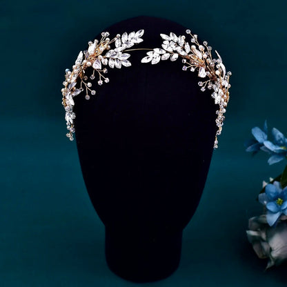 Avani - Pearl and Crystal Bridal Headband - Available in Silver and Gold