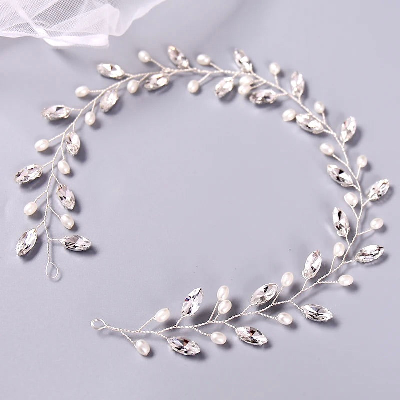 "Lyla" - Pearl and Crystal Bridal Headband / Vine - Available in Rose Gold, Silver and Yellow Gold