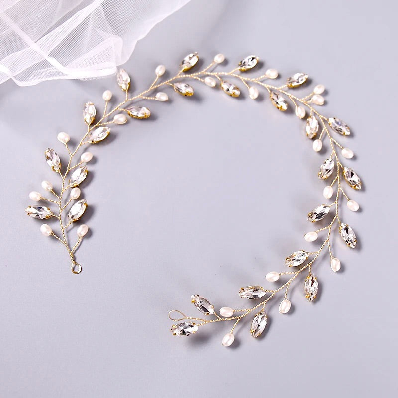 "Lyla" - Pearl and Crystal Bridal Headband / Vine - Available in Rose Gold, Silver and Yellow Gold