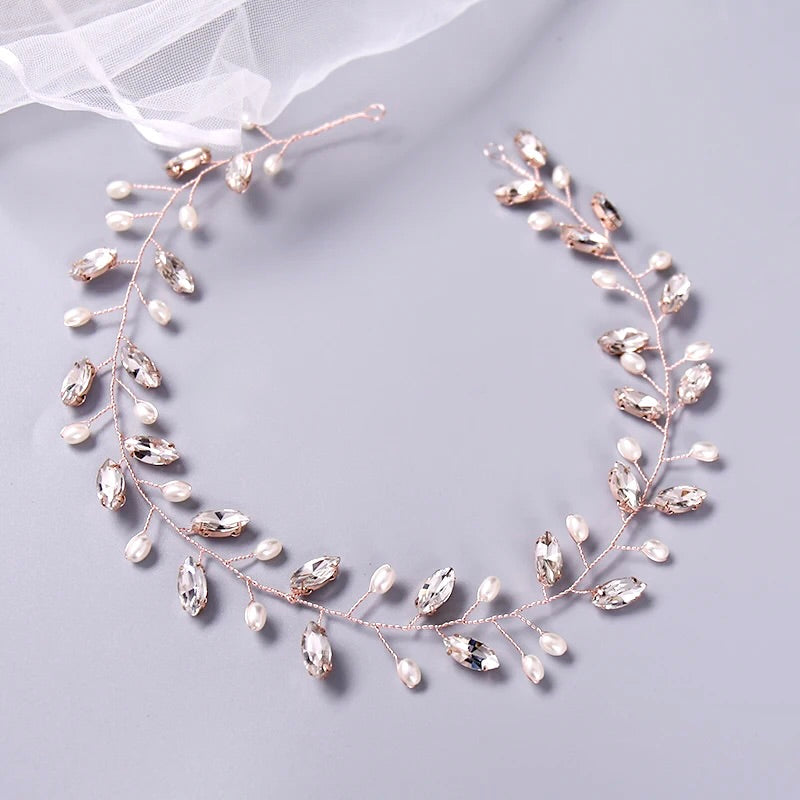 "Lyla" - Pearl and Crystal Bridal Headband / Vine - Available in Rose Gold, Silver and Yellow Gold