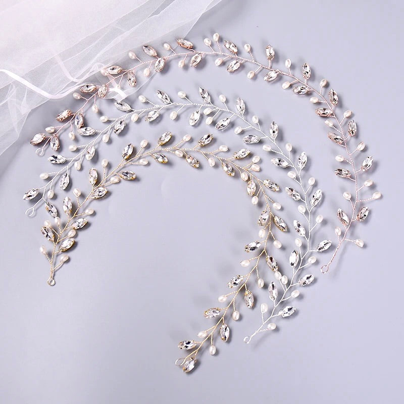 "Lyla" - Pearl and Crystal Bridal Headband / Vine - Available in Rose Gold, Silver and Yellow Gold