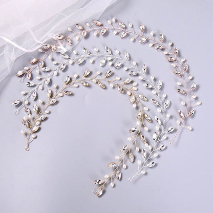 "Lyla" - Pearl and Crystal Bridal Headband / Vine - Available in Rose Gold, Silver and Yellow Gold