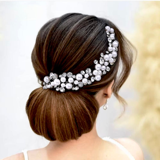Harper - Pearl and Crystal Bridal Short Hair Vine