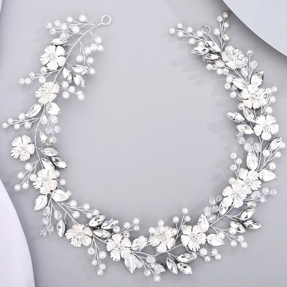 "Maven" - Pearl and Crystal Bridal Headband - Available in Silver and Gold