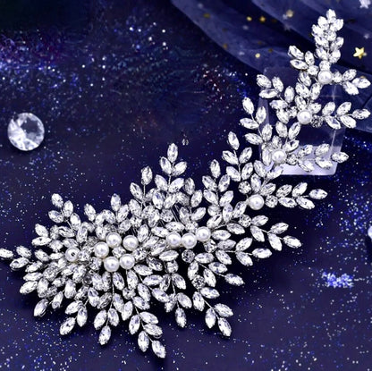 Grace - Pearl and Crystal Bridal Headdress - Available in Silver and Gold
