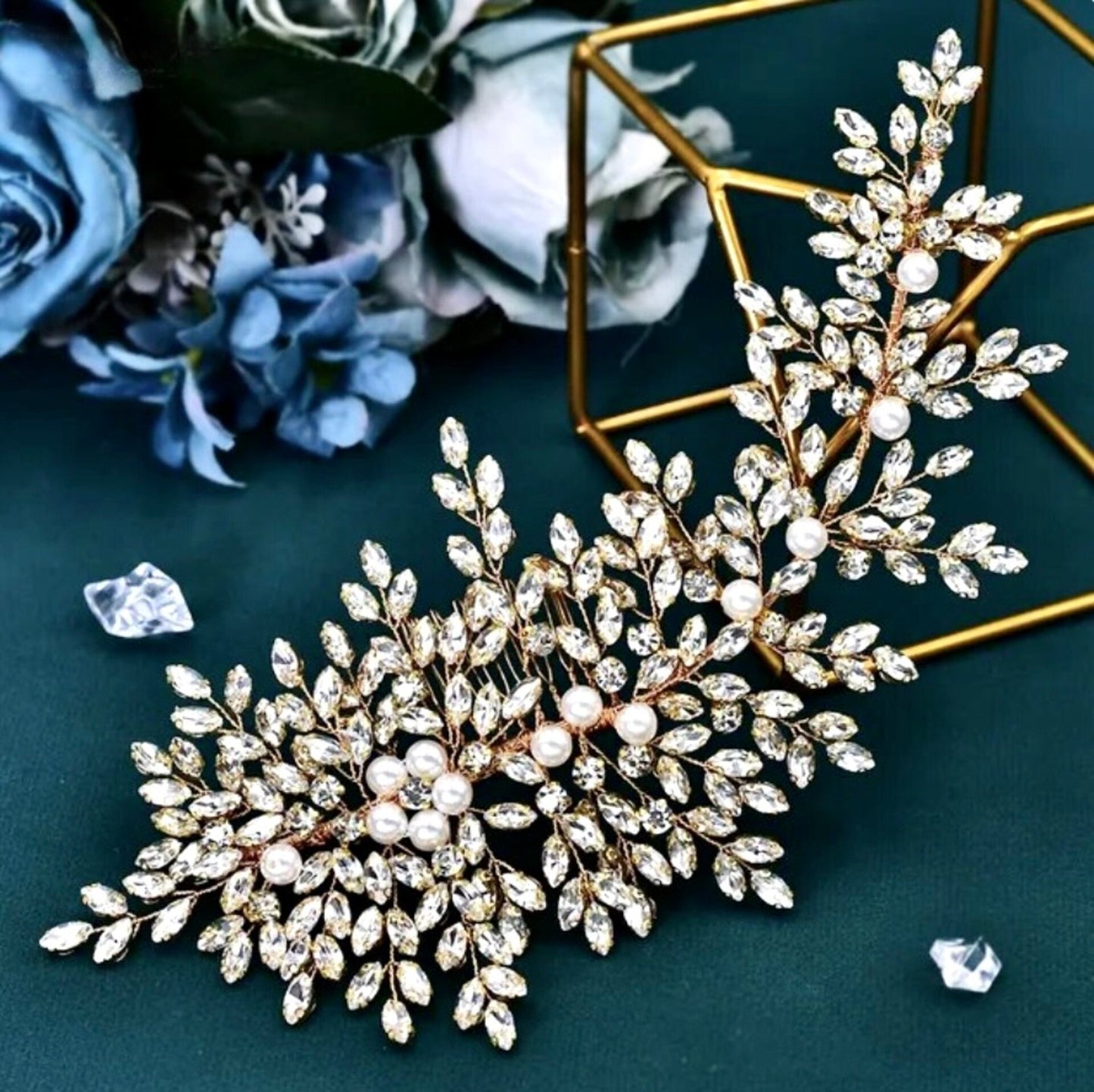 Grace - Pearl and Crystal Bridal Headdress - Available in Silver and Gold