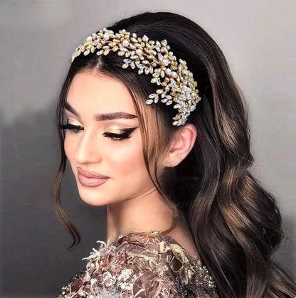 Grace - Pearl and Crystal Bridal Headdress - Available in Silver and Gold