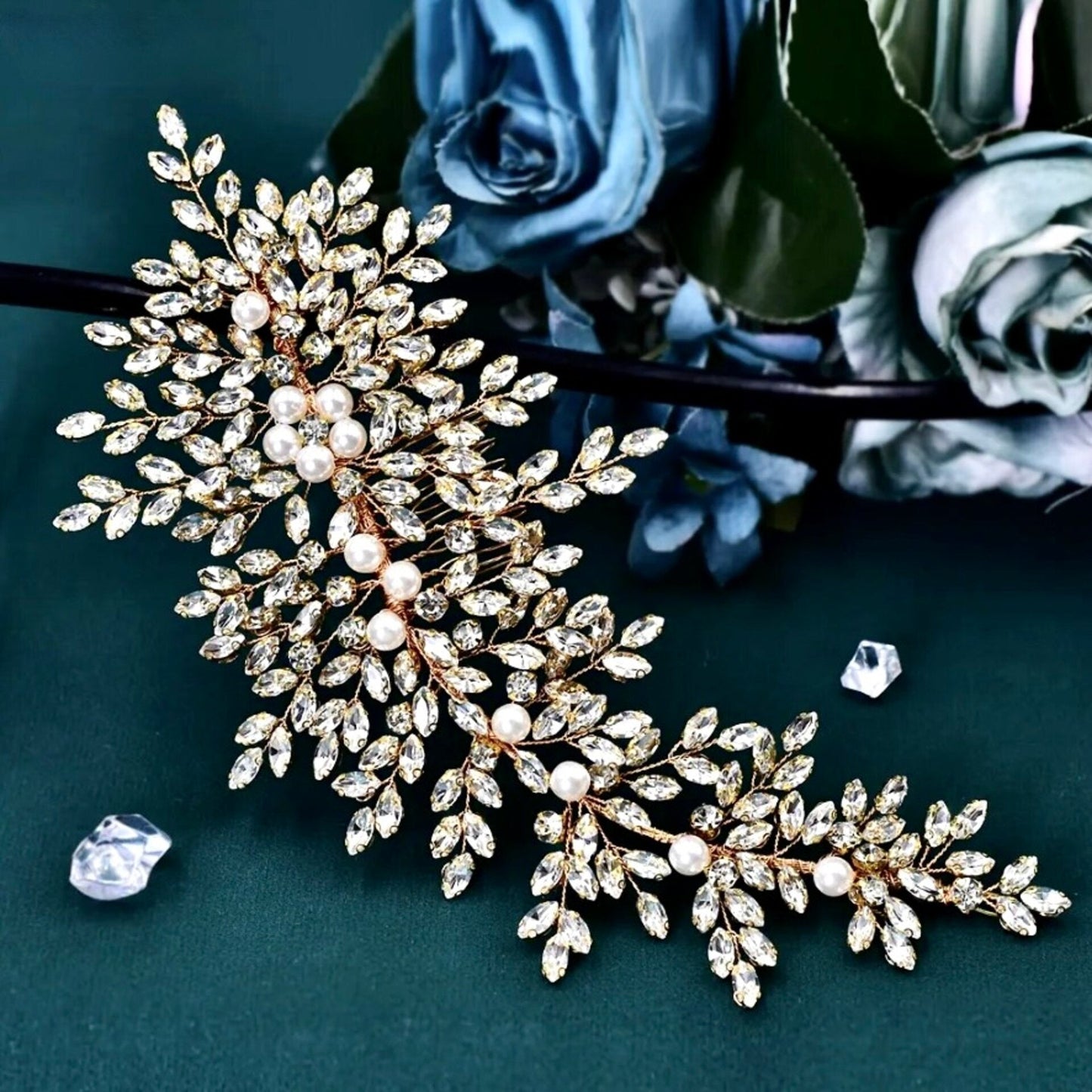 Grace - Pearl and Crystal Bridal Headdress - Available in Silver and Gold