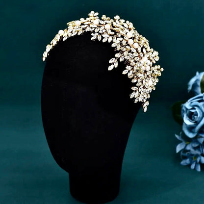 Grace - Pearl and Crystal Bridal Headdress - Available in Silver and Gold